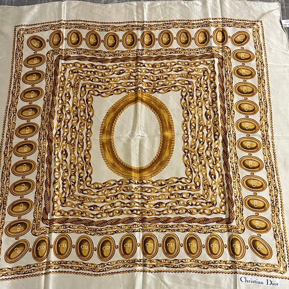 Dior Accessories - Christian Dior Gold and Cream Silk Scarf